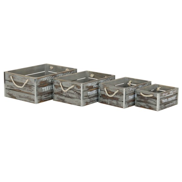 Alternative view of Set di 4 cassette in Legno cm 41x29x17 - GREY