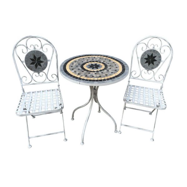 Set tavolo con 2 sedie stile provenzale in Acciaio Cemento cm 60x60x72 - BRETT