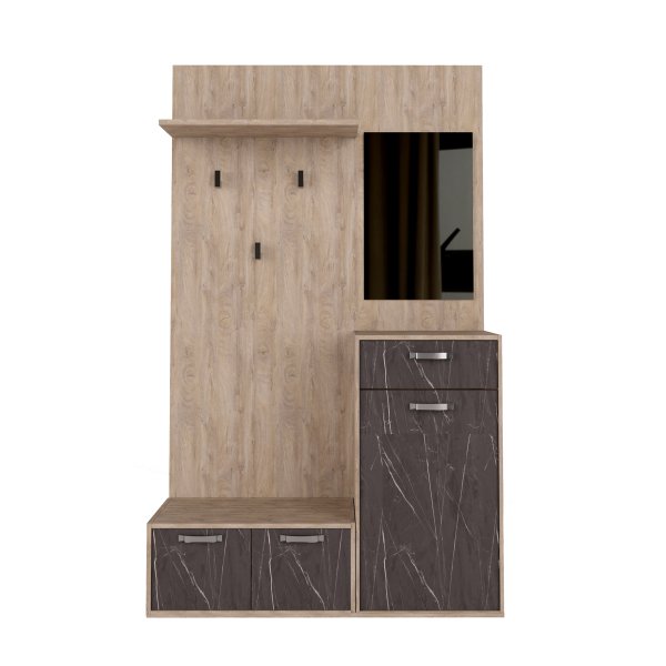 Mobile Ingresso con attaccapanni in Legno Composito cm 115x35x197 - NATHANIEL - Marrone