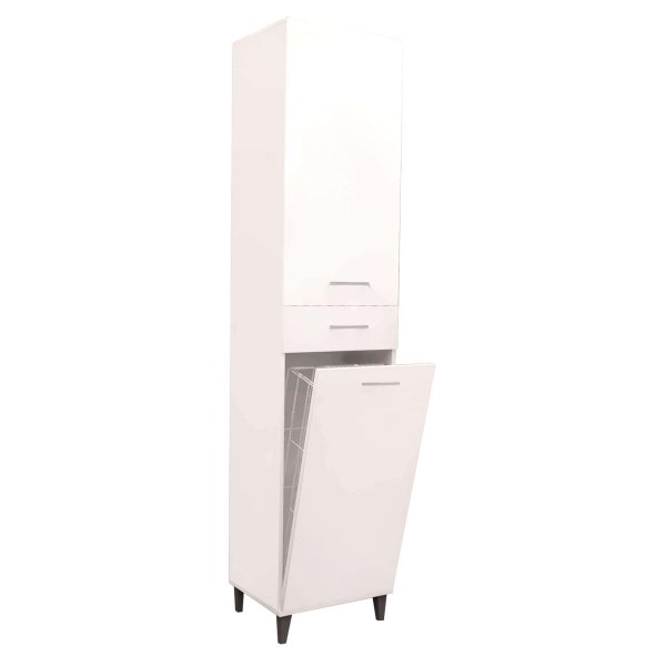 Armadietto da Bagno con portabiancheria in Truciolare cm 45x40x190 - INGRAM