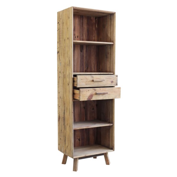 Alternative view of Libreria con 2 cassetti e 4 ripiani in Pino riciclato cm 60x40x190 - PINE