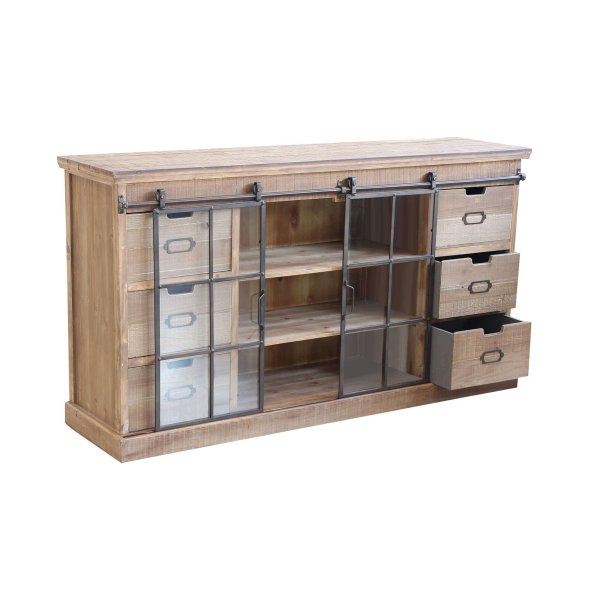 Alternative view of Madia per soggiorno Industrial in Legno Vetro cm 147 5x39x81 5 - XZAVIER