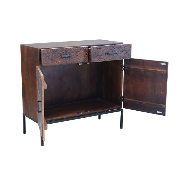 Alternative view of Cassettiera con decoro 2 ante 2 cassetti in Legno Metallo cm 90x40x85 - GIDEON
