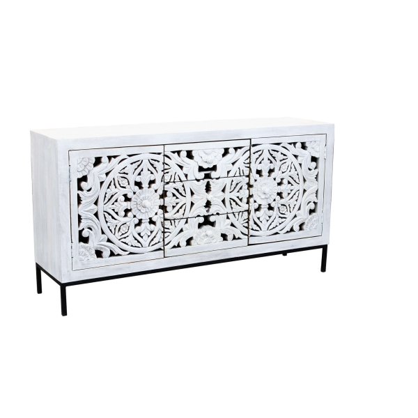 Madia con decoro 2 ante 3 cassetti in Legno Metallo cm 150x40x80 - KONNOR