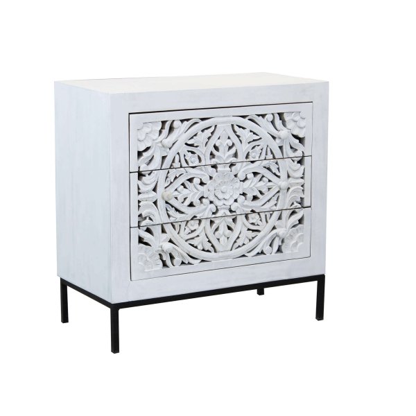 Cassettiera con decoro 3 cassetti in Legno Metallo cm 80x40x80 - KONNOR