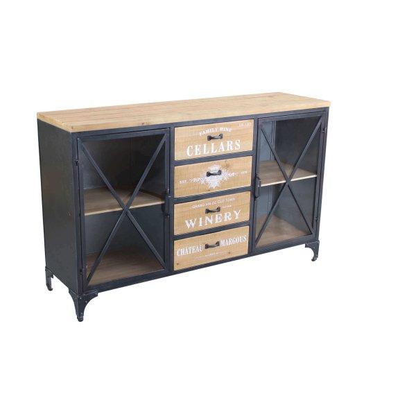 Madia per soggiorno Industrial in Legno Metallo cm 128x38x79 - GUS