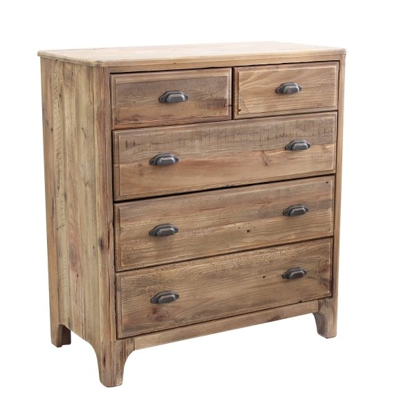 Cassettiera con 5 cassetti in Pino riciclato cm 90x48x100 - PINE