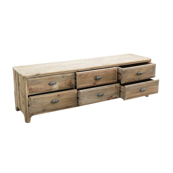 Alternative view of Porta tv con 6 cassetti in Pino riciclato cm 180x45x55 - PINE