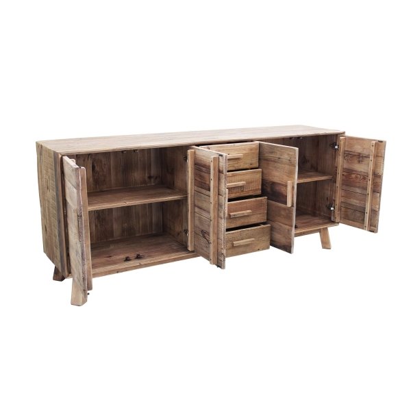 Alternative view of Madia con 4 ante e 4 cassetti in Pino riciclato cm 200x48x85 - PINE