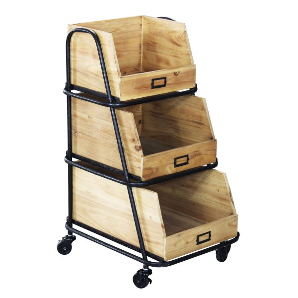 3 cassetti con ruote Industrial in Metallo Legno cm 38x48x76 - WYMOND