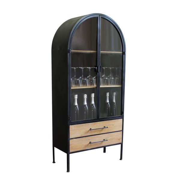 Alternative view of Vetrina Industrial con due cassetti in Acciaio Legno cm 180x64x82 - HAND