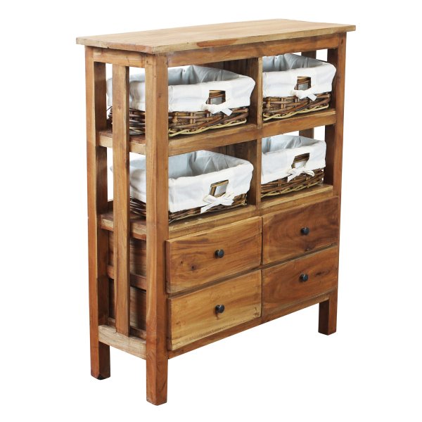 Mobile in legno 4 cassetti 4 ripiani con ceste - ADARA