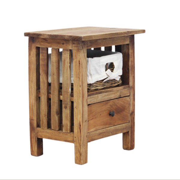 Mobiletto in legno 1 cassetto 1 ripiano con cesta - ALASTOR