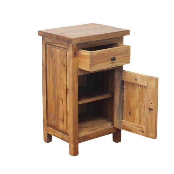 Alternative view of Comodino in legno rustico 1 anta 1 cassetto - CARME