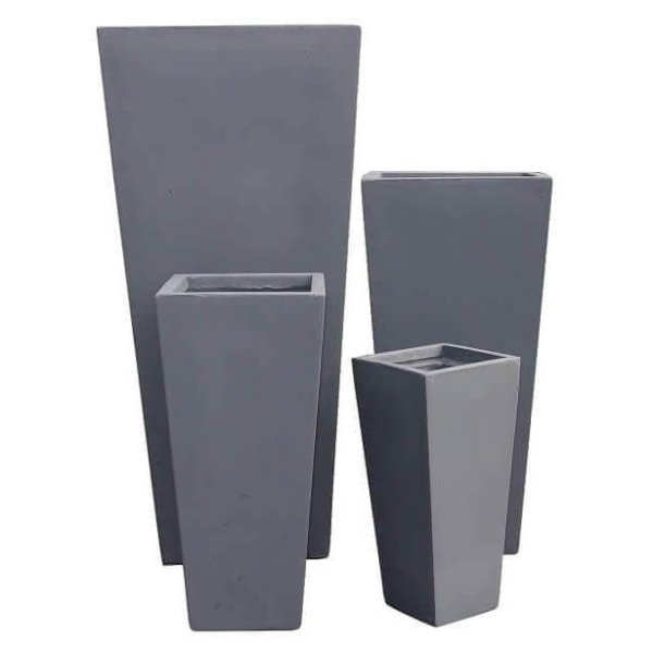 Set di 4 vasi da Giardino in Fibra di argilla cm 43x43x89 - DUDLEY - Grigio
