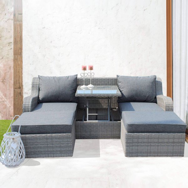 Alternative view of Divano da esterno con 2 pouf con cuscino in Wicker Alluminio cm 208x91x75 - DUPLE