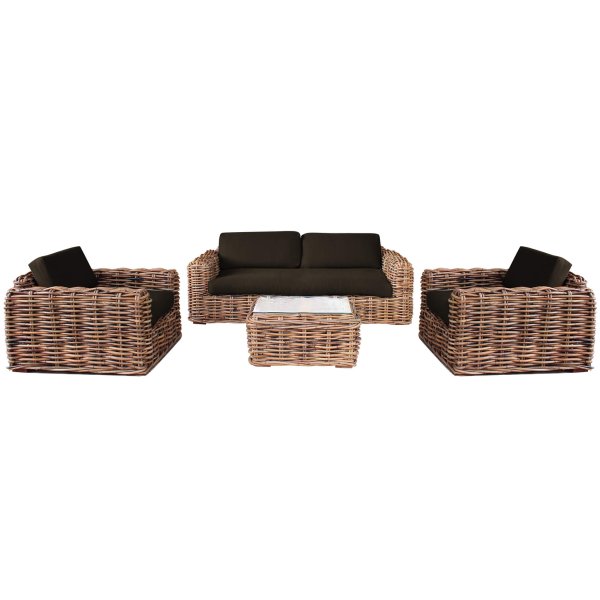 Salotto da Giardino con cuscini 5 posti in Rattan naturale - NATUR