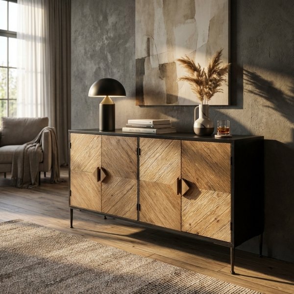 Madia Moderna a 4 ante in Legno Metallo cm 147x44x85 - IRVING