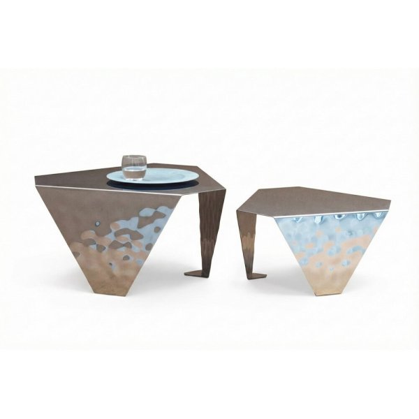 Set di 2 tavolini esagonali in acciaio lucidato effetto carapax - MIROIR