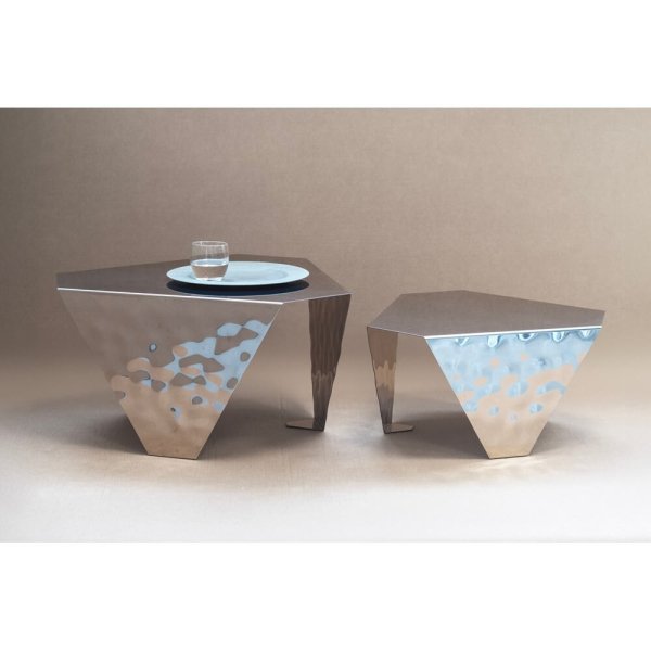 Alternative view of Set di 2 tavolini esagonali in acciaio lucidato effetto carapax - MIROIR