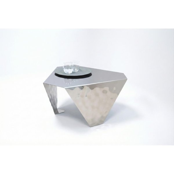 Tavolino esagonale in acciaio lucidato effetto carapax - MIROIR