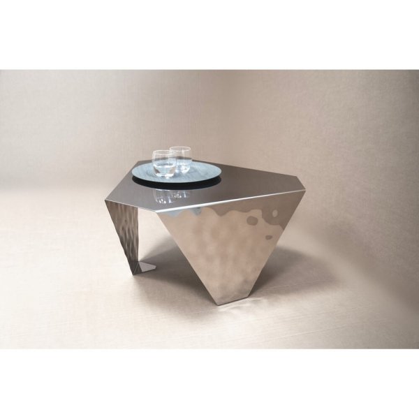 Alternative view of Tavolino esagonale in acciaio lucidato effetto carapax - MIROIR