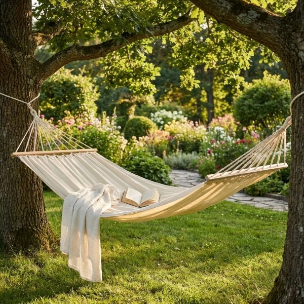 Amaca da giardino in cotone con barre in legno 200x100 cm - DELILTIS