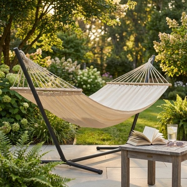 Amaca da giardino in cotone con barre in legno 200x100 cm - DELILTIS
