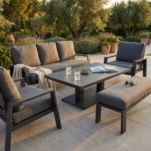 Salotto da giardino in alluminio con divano 190x80 cm e tavolo regolabile 150x90 - YORUNDOR
