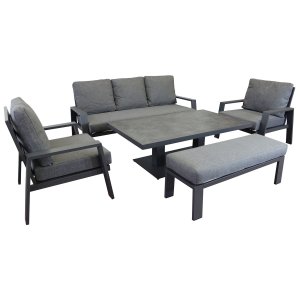 Salotto da giardino in alluminio con divano 190x80 cm e tavolo regolabile 150x90 - YORUNDOR