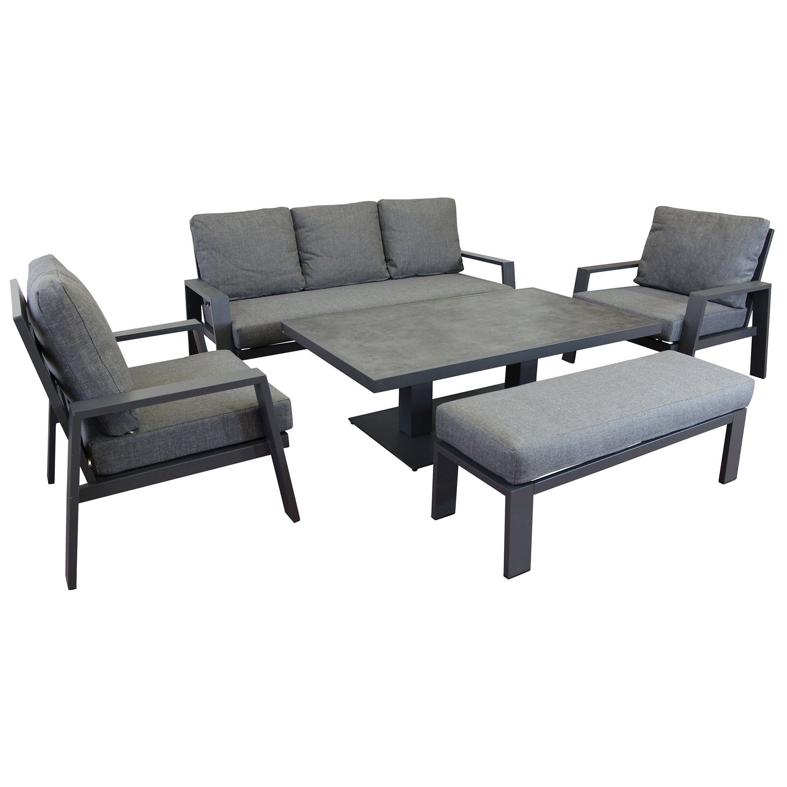 Salotto da giardino in alluminio con divano 190x80 cm e tavolo regolabile 150x90 - YORUNDOR