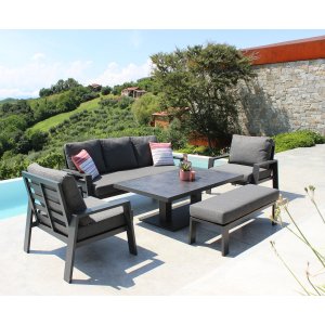 Salotto da giardino in alluminio con divano 190x80 cm e tavolo regolabile 150x90 - YORUNDOR