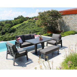 Salotto da giardino in alluminio con divano 190x80 cm e tavolo regolabile 150x90 - YORUNDOR