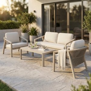 Salotto da giardino 4 posti in alluminio beige con cuscini 180x78x83 cm - WILAMOND