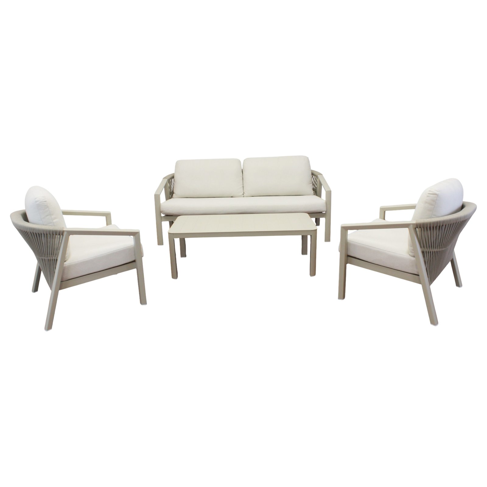 Salotto da giardino 4 posti in alluminio beige con cuscini 180x78x83 cm - WILAMOND