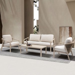 Salotto da giardino 4 posti in alluminio beige con cuscini 180x78x83 cm - WILAMOND