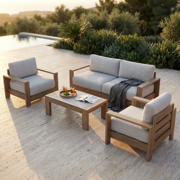 Salotto da Giardino 3 Posti in Alluminio Naturale con Cuscini 22 cm 215x84,5x82 cm - MARELZIO