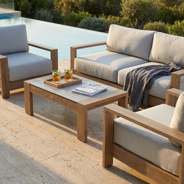 Salotto da Giardino 3 Posti in Alluminio Naturale con Cuscini 22 cm 215x84,5x82 cm - MARELZIO