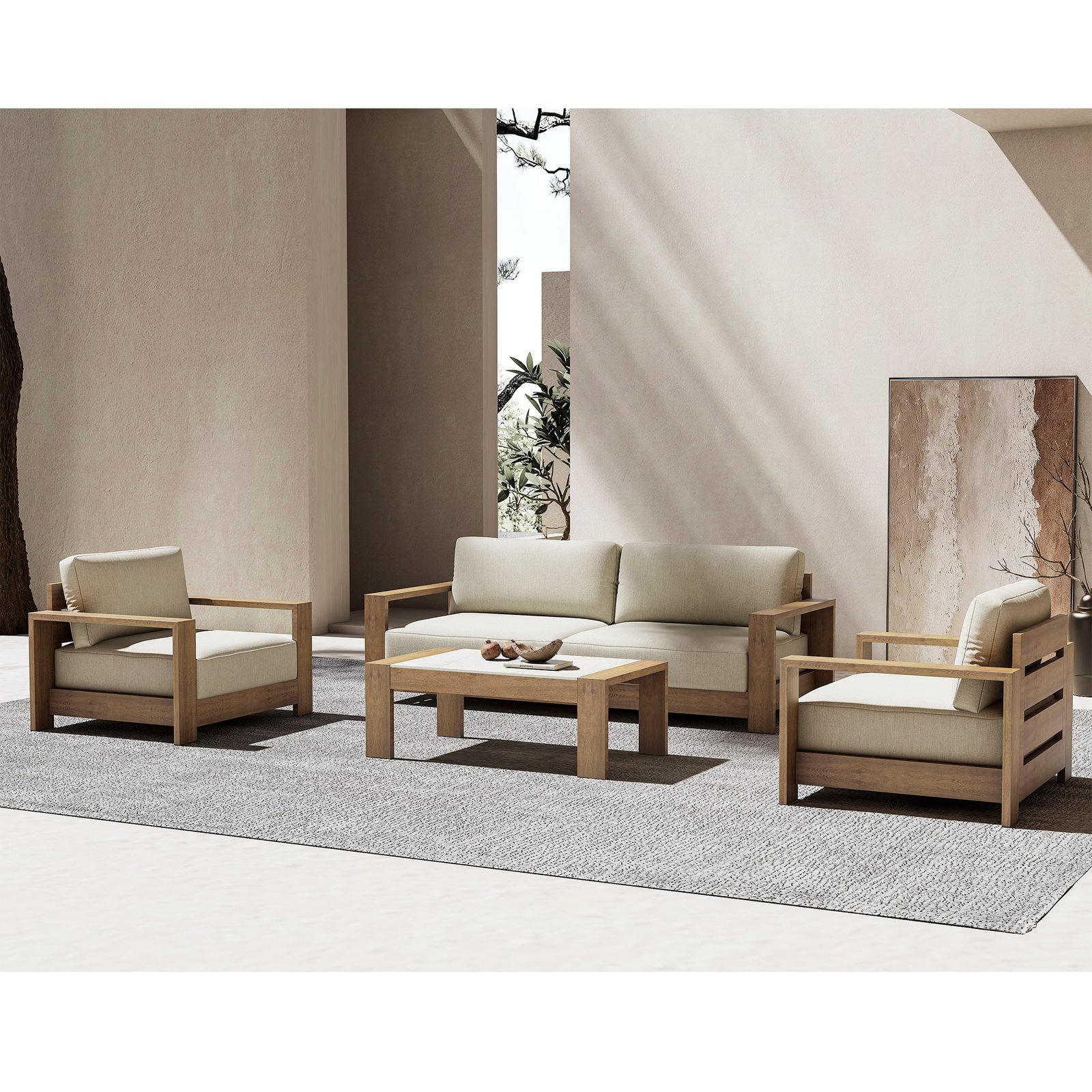 Salotto da Giardino 3 Posti in Alluminio Naturale con Cuscini 22 cm 215x84,5x82 cm - MARELZIO