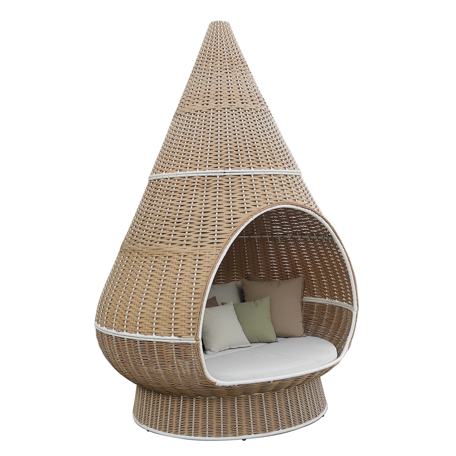 Lettino da giardino a conchiglia in rattan naturale con cuscini 200x296x200 cm - ISURTHAS Lettino da giardino a conchiglia in rattan naturale con cuscini 200x296x200 cm - ISURTHAS