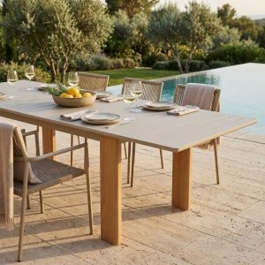 Tavolo da giardino allungabile in alluminio grey sand con gambe effetto legno 233/296x100 cm - GALAMIRA