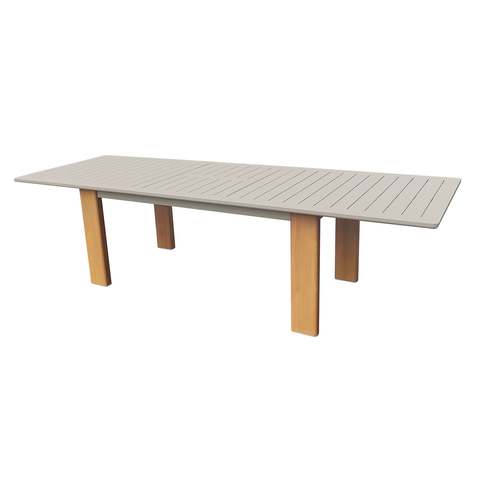 Tavolo da giardino allungabile in alluminio grey sand con gambe effetto legno 233/296x100 cm - GALAMIRA