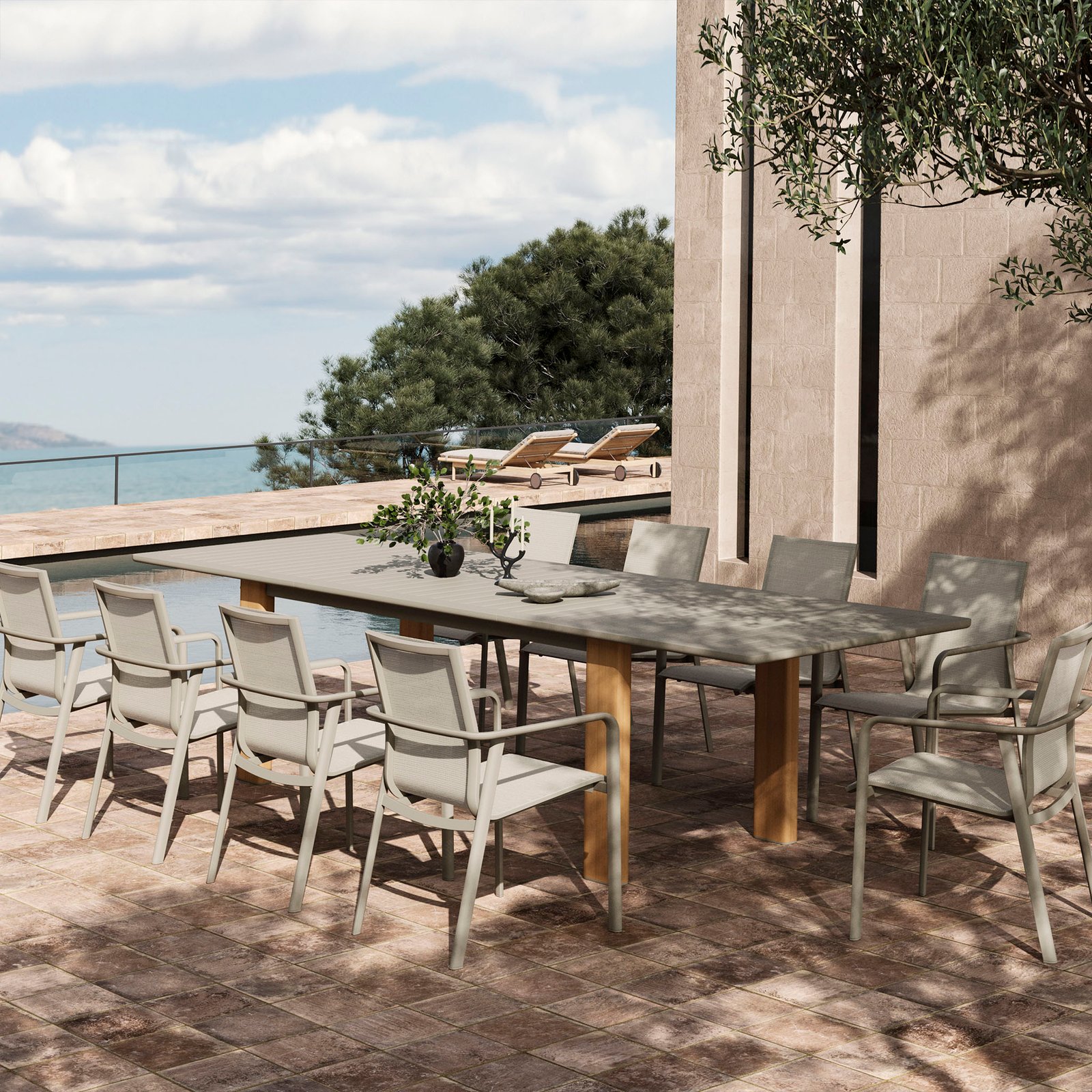Tavolo da giardino allungabile in alluminio grey sand con gambe effetto legno 233/296x100 cm - GALAMIRA
