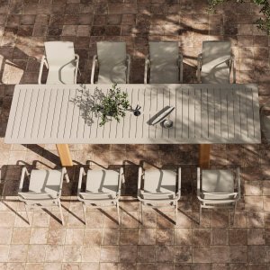 Tavolo da giardino allungabile in alluminio grey sand con gambe effetto legno 233/296x100 cm - GALAMIRA