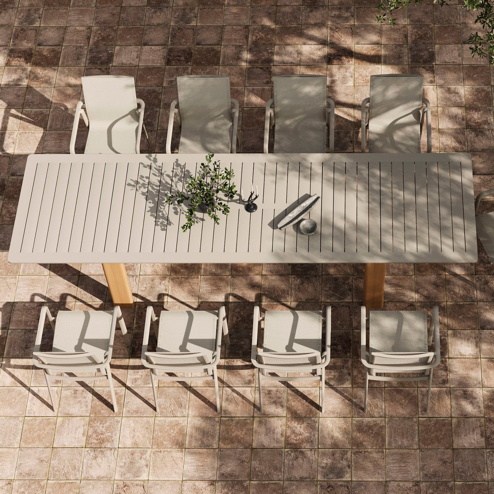 Tavolo da giardino allungabile in alluminio grey sand con gambe effetto legno 233/296x100 cm - GALAMIRA
