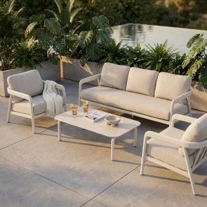 Salotto da giardino in alluminio verniciato con cuscini 212x81,5x64 cm - CORERVEN Salotto da giardino in alluminio verniciato con cuscini 212x81,5x64 cm - CORERVEN