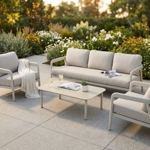 Salotto da giardino in alluminio verniciato con cuscini 212x81,5x64 cm - CORERVEN Salotto da giardino in alluminio verniciato con cuscini 212x81,5x64 cm - CORERVEN