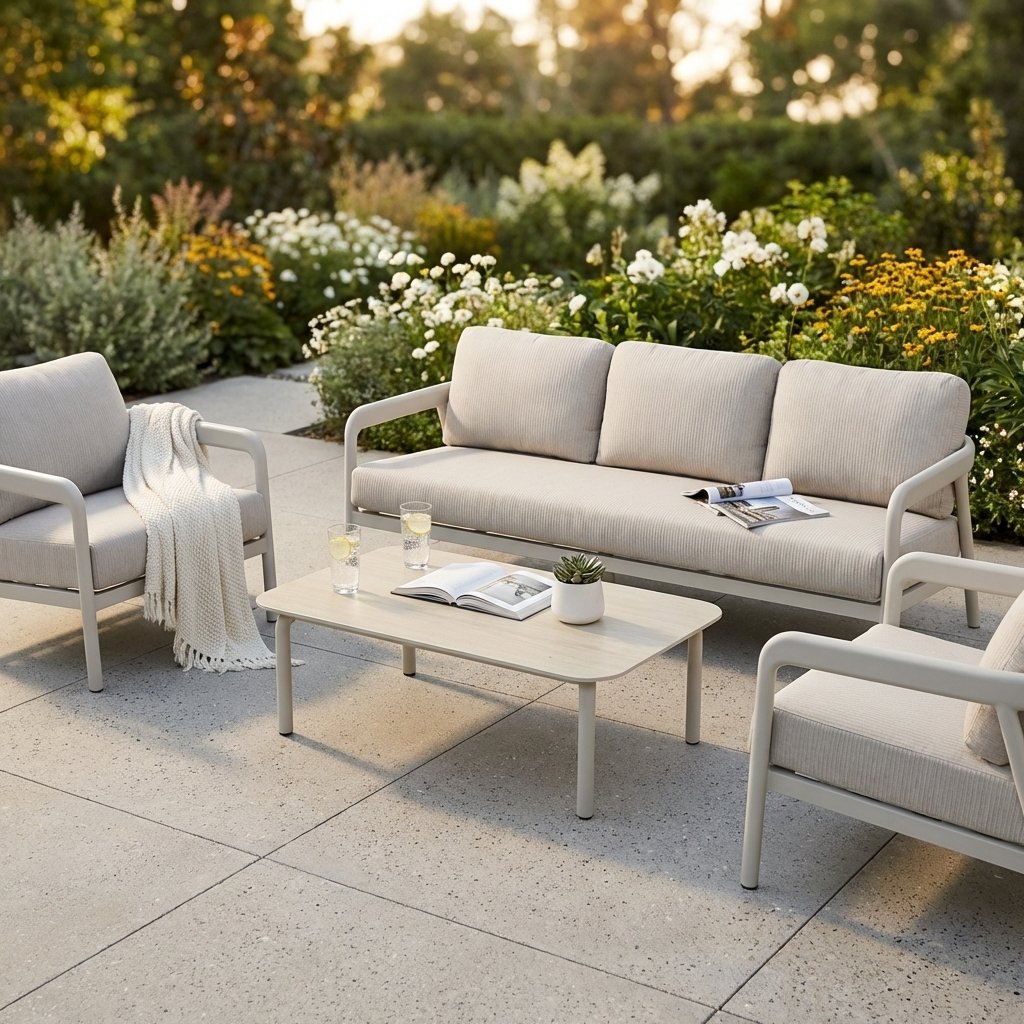 Salotto da giardino in alluminio verniciato con cuscini 212x81,5x64 cm - CORERVEN Salotto da giardino in alluminio verniciato con cuscini 212x81,5x64 cm - CORERVEN