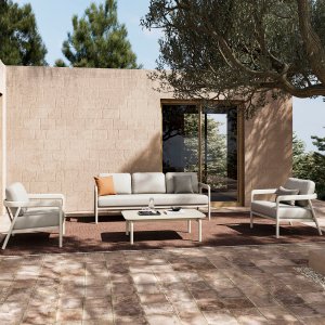 Salotto da giardino in alluminio verniciato con cuscini 212x81,5x64 cm - CORERVEN Salotto da giardino in alluminio verniciato con cuscini 212x81,5x64 cm - CORERVEN