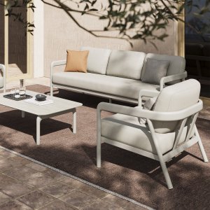 Salotto da giardino in alluminio verniciato con cuscini 212x81,5x64 cm - CORERVEN Salotto da giardino in alluminio verniciato con cuscini 212x81,5x64 cm - CORERVEN
